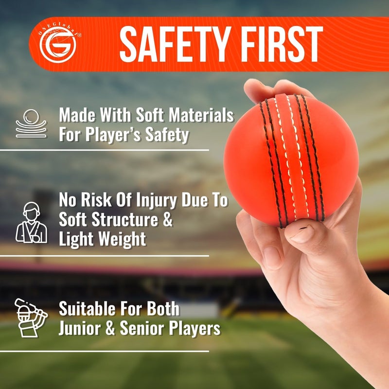 ONEGlobal Soft Rubber Cricket Ball for Practice | Outdoor & Indoor Practice Cricket Ball with Core & Stitched Seam | Realistic Feel, True Bounce & Swing for Practice, Honing Skills & Family Fun - Image 3